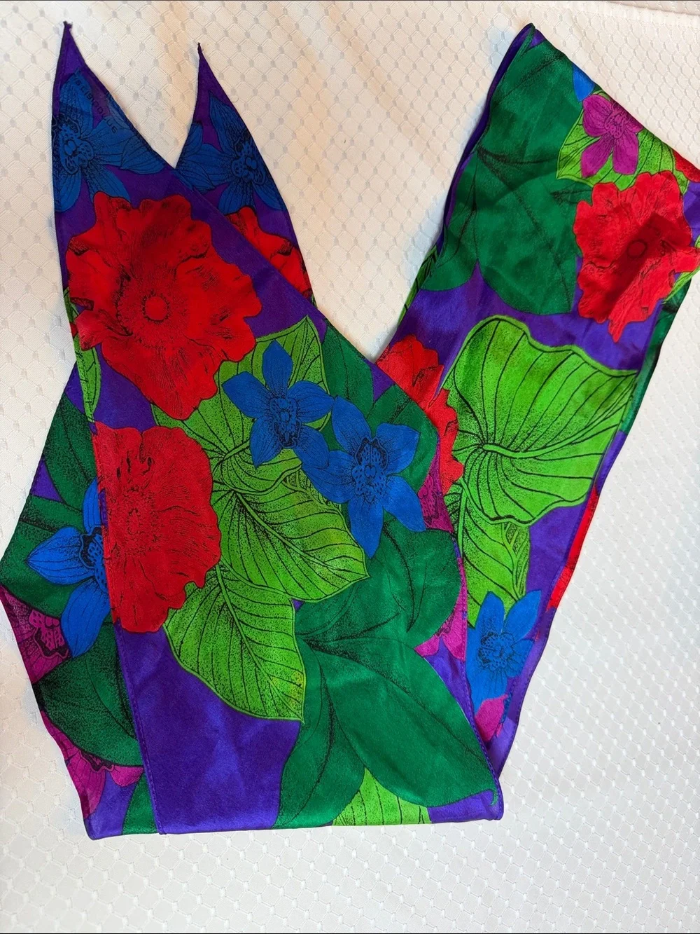 Liz Claiborne vintage 100% silk Bold Floral scarf in Purple, Green & Red